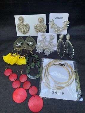 Summer STATEMENT Earrings LOT Nine pairs of BOLD looks Gold Silver Wood & cuff